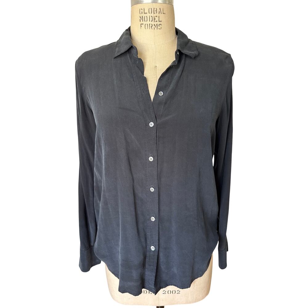 Everlane Silk Button Down Blouse Top in Black Size 6 Minimal